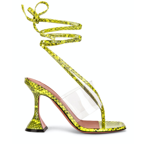 Amina Muaddi Zula Ayer Snake Print Thong PVC Lace Up Tie Sandal Heel Pump 37 - Picture 3 of 7